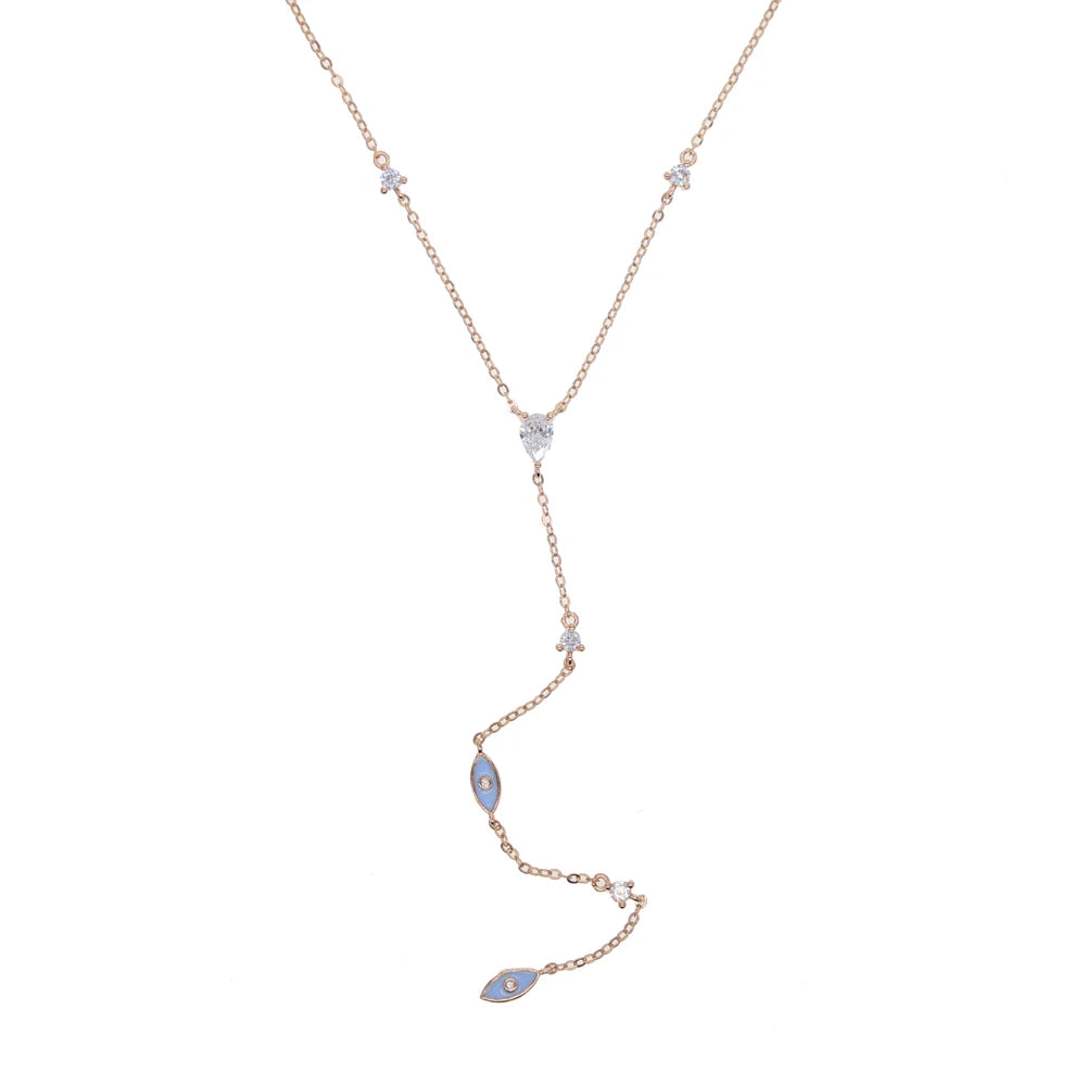 Collana con ciondolo a forma di malocchio in smalto, graziosa e adorabile collana con maglie in zirconia cubica bianca a Y con laccetto