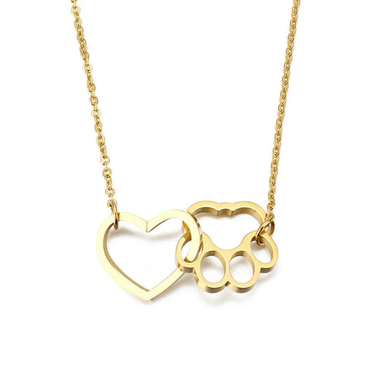 Collana con ciondolo a forma di cuore e impronta di cane in acciaio inossidabile placcata in oro 18 carati.