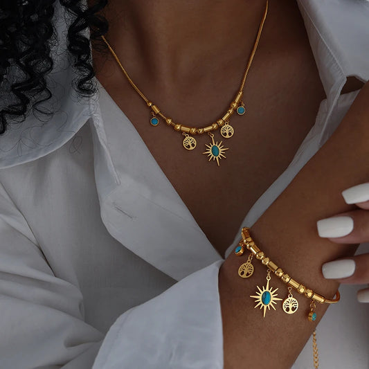 Set di 2 collane con bracciale in acciaio inossidabile dorato